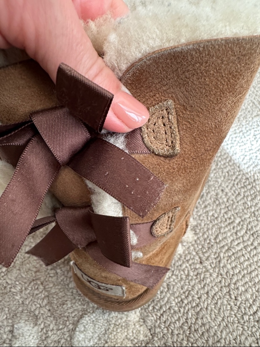 UGG Chestnut Suede Shearling Bow Back Booties - Picture 5 of 10